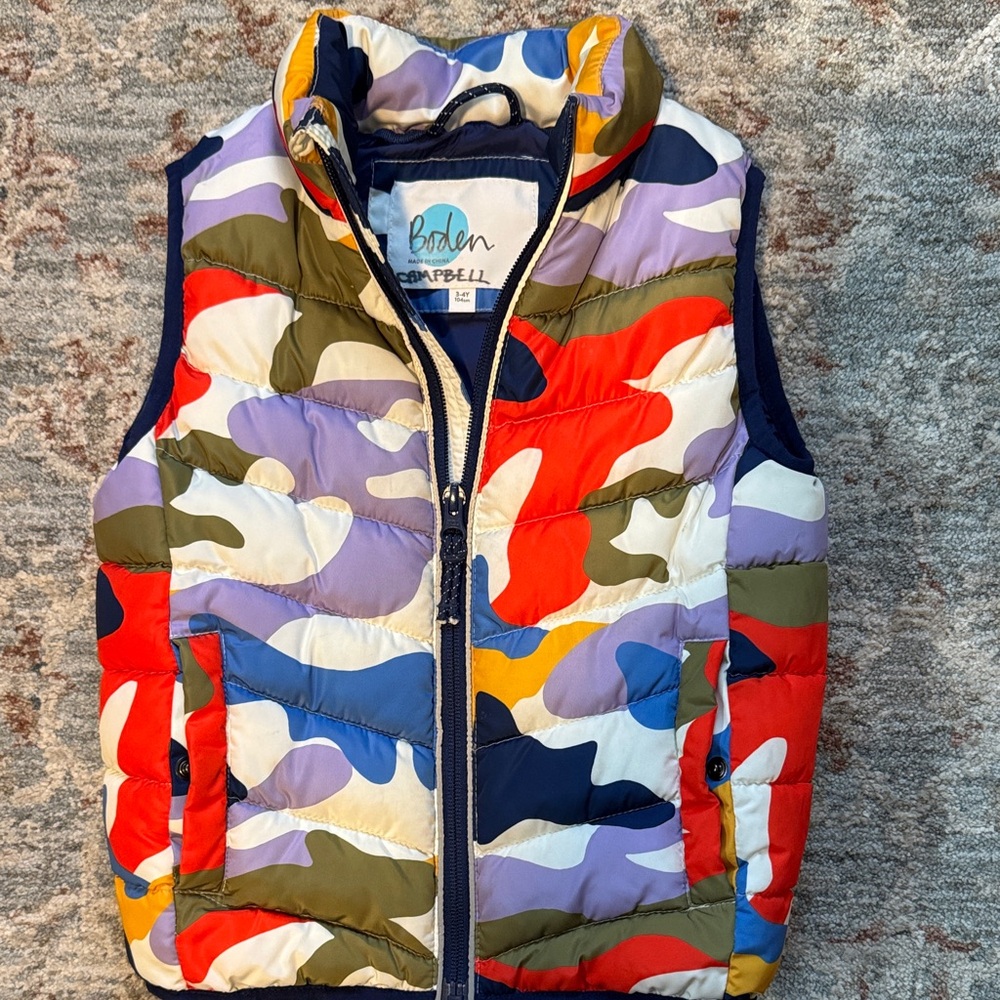 Mini Boden Colorful Camouflage Puffer Vest